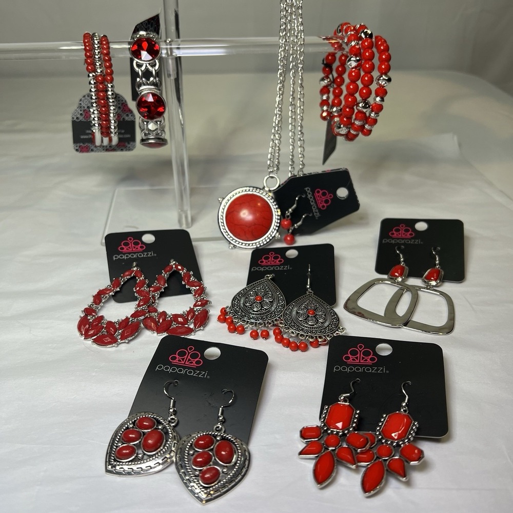 New 10pc Mixed‎ Lot Red Paparazzi Jewelry Set 1 Necklace 6 Earrings 3 Bracelets